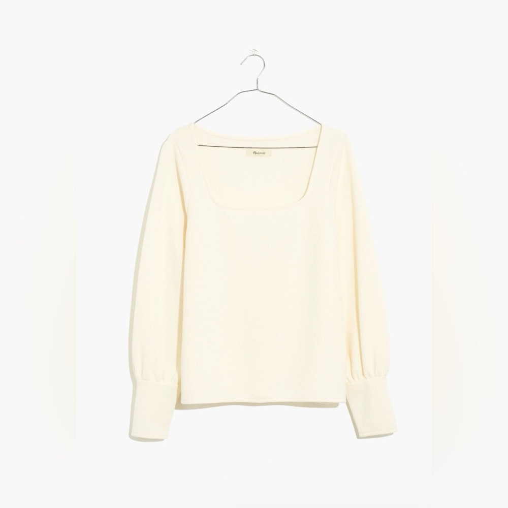 Madewell Cream Crew Neck Sweater with Romantic Puff Sleeves